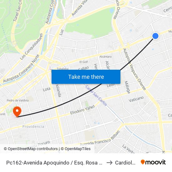 Pc162-Avenida Apoquindo / Esq. Rosa O'Higgins to Cardiología map