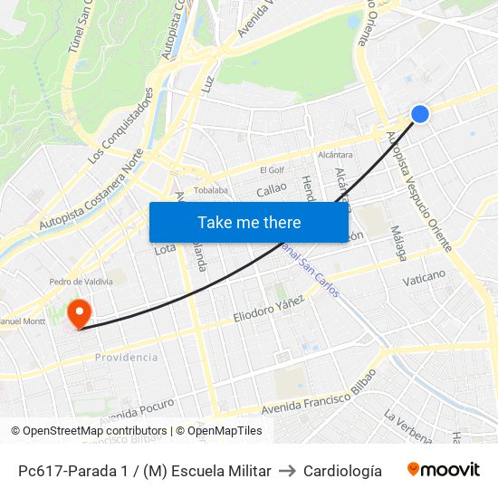 Pc617-Parada 1 / (M) Escuela Militar to Cardiología map