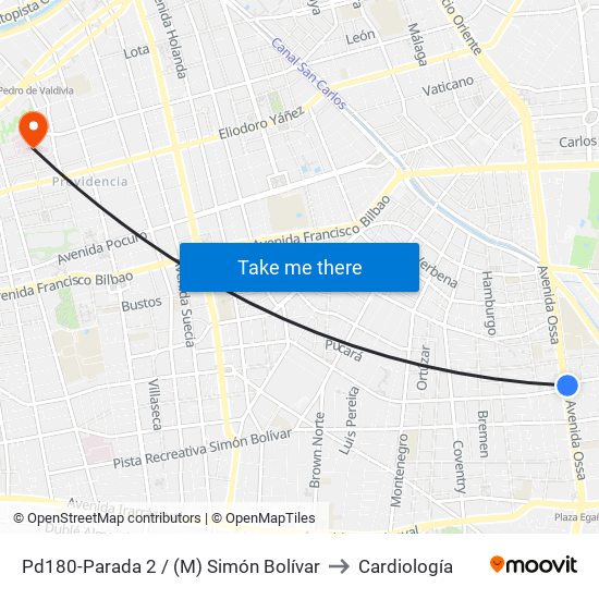 Pd180-Parada 2 / (M) Simón Bolívar to Cardiología map