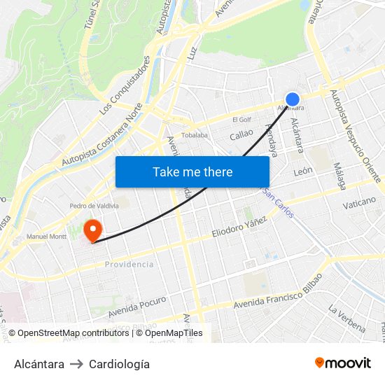 Alcántara to Cardiología map