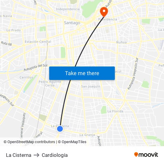 La Cisterna to Cardiología map