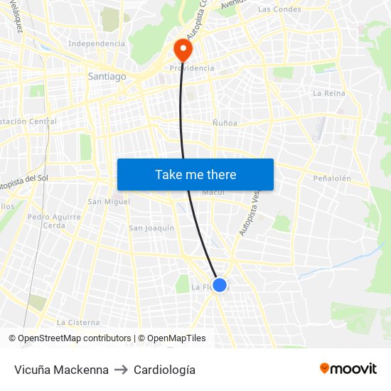 Vicuña Mackenna to Cardiología map