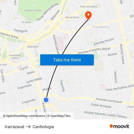 Irarrázaval to Cardiología map