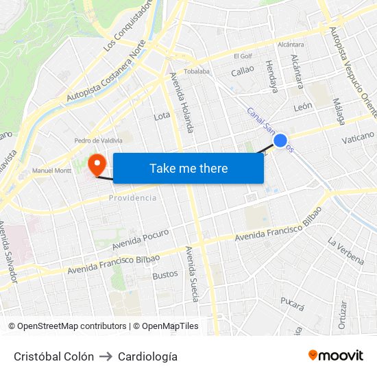 Cristóbal Colón to Cardiología map