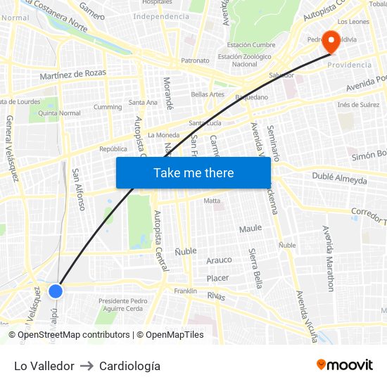 Lo Valledor to Cardiología map