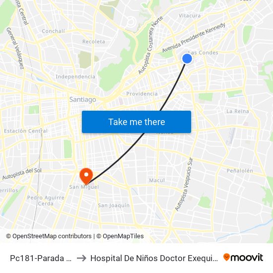 Pc181-Parada / Omnium to Hospital De Niños Doctor Exequiel González Cortés map