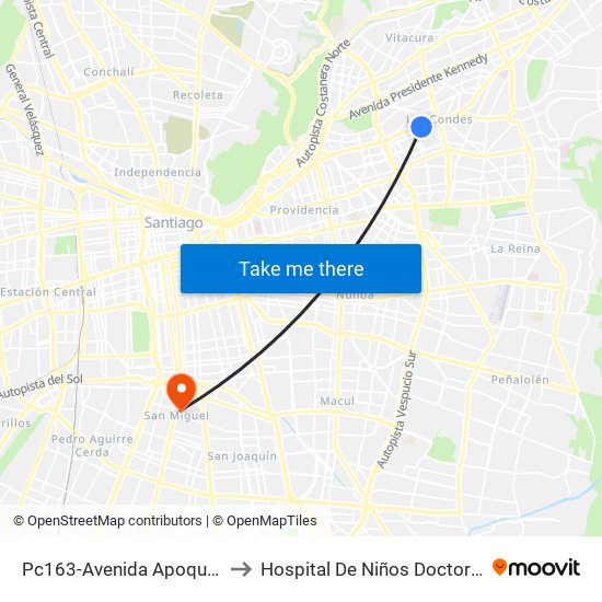 Pc163-Avenida Apoquindo / Esq. La Capitanía to Hospital De Niños Doctor Exequiel González Cortés map