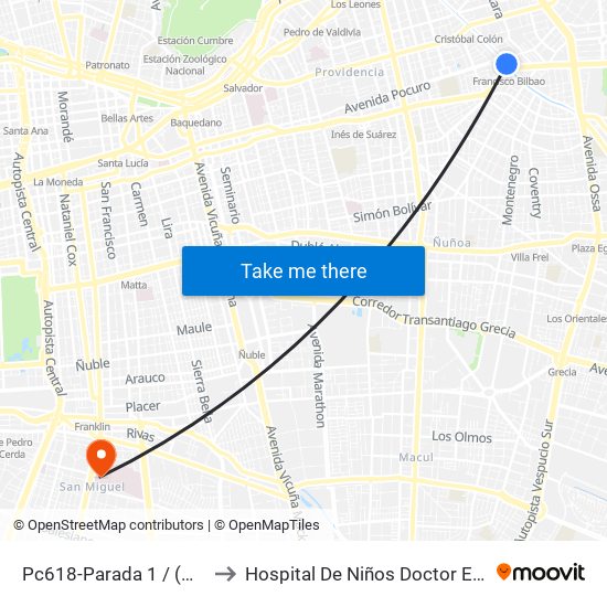 Pc618-Parada 1 / (M) Francisco Bilbao to Hospital De Niños Doctor Exequiel González Cortés map