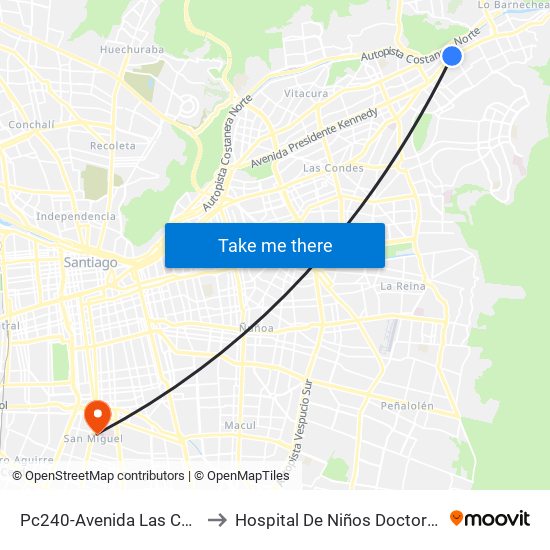 Pc240-Avenida Las Condes / Esq. Pamplona to Hospital De Niños Doctor Exequiel González Cortés map