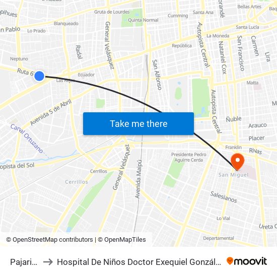 Pajaritos to Hospital De Niños Doctor Exequiel González Cortés map