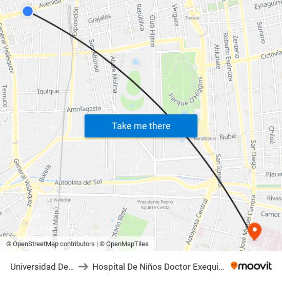 Universidad De Santiago to Hospital De Niños Doctor Exequiel González Cortés map