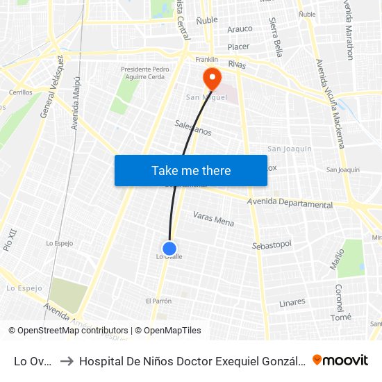 Lo Ovalle to Hospital De Niños Doctor Exequiel González Cortés map