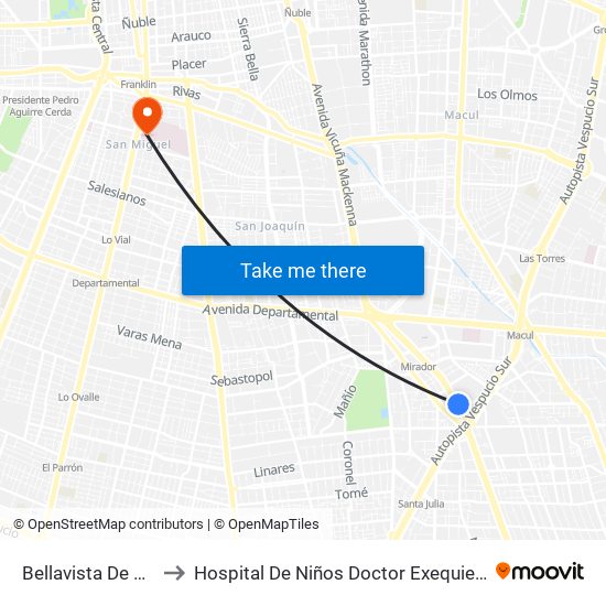 Bellavista De La Florida to Hospital De Niños Doctor Exequiel González Cortés map