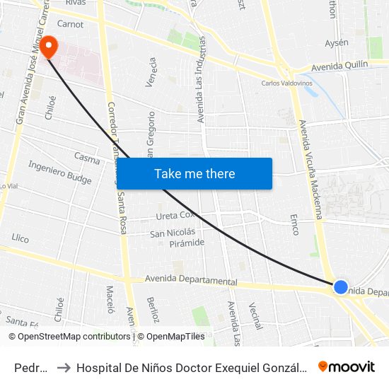 Pedrero to Hospital De Niños Doctor Exequiel González Cortés map