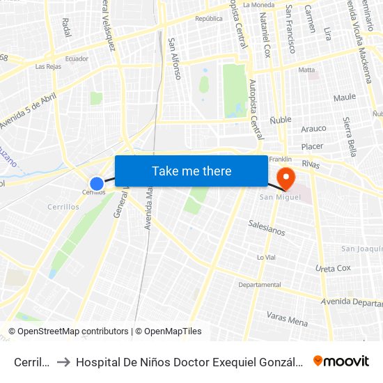 Cerrillos to Hospital De Niños Doctor Exequiel González Cortés map