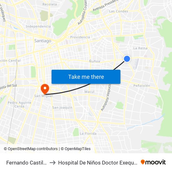 Fernando Castillo Velasco to Hospital De Niños Doctor Exequiel González Cortés map