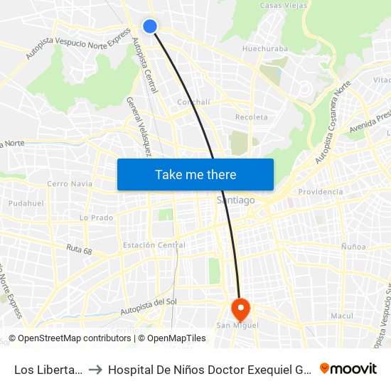 Los Libertadores to Hospital De Niños Doctor Exequiel González Cortés map