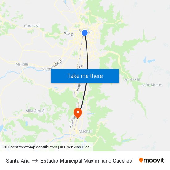 Santa Ana to Estadio Municipal Maximiliano Cáceres map