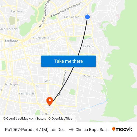 Pc1067-Parada 4 / (M) Los Dominicos to Clinica Bupa Santiago map
