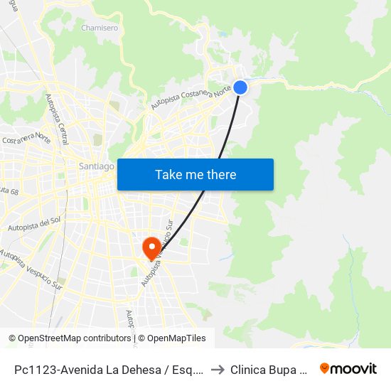 Pc1123-Avenida La Dehesa / Esq. Av. Las Condes to Clinica Bupa Santiago map