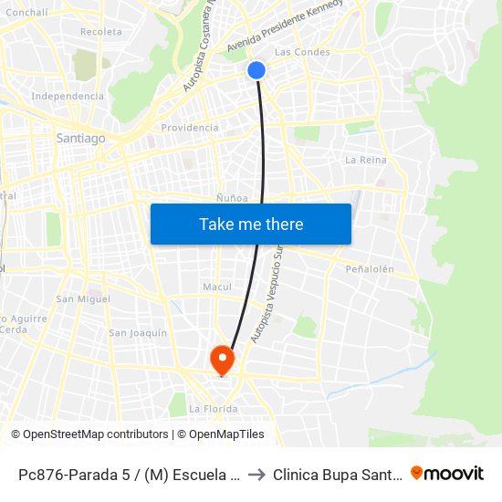 Pc876-Parada 5 / (M) Escuela Militar to Clinica Bupa Santiago map