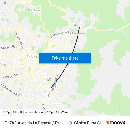 Pc782-Avenida La Dehesa / Esq. Raúl Labbé to Clinica Bupa Santiago map
