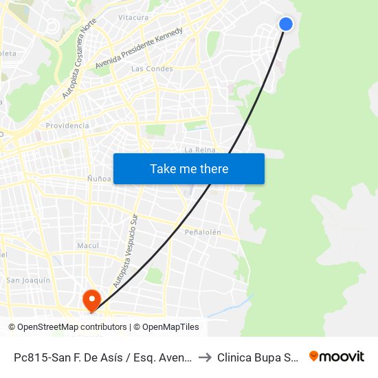 Pc815-San F. De Asís / Esq. Avenida La Plaza to Clinica Bupa Santiago map