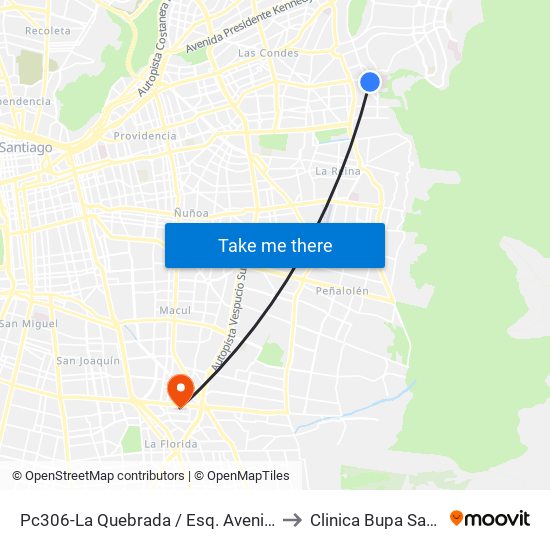 Pc306-La Quebrada / Esq. Avenida La Paz to Clinica Bupa Santiago map