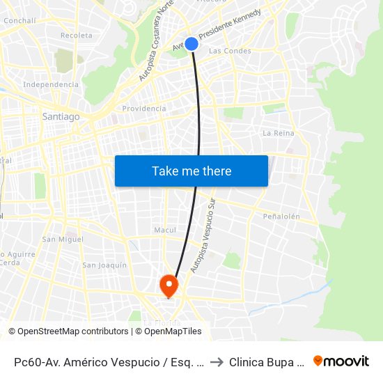 Pc60-Av. Américo Vespucio / Esq. Av. Pdte. Kennedy to Clinica Bupa Santiago map