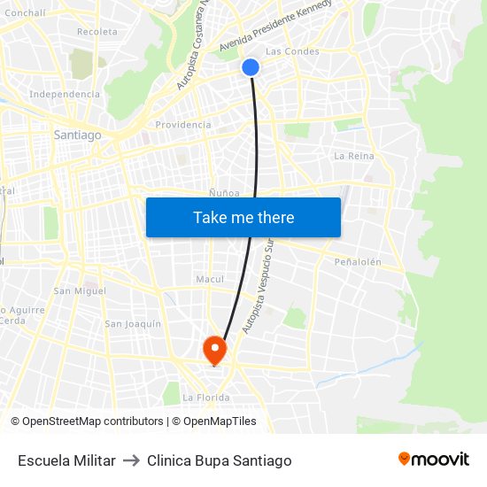 Escuela Militar to Clinica Bupa Santiago map