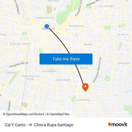 Cal Y Canto to Clinica Bupa Santiago map