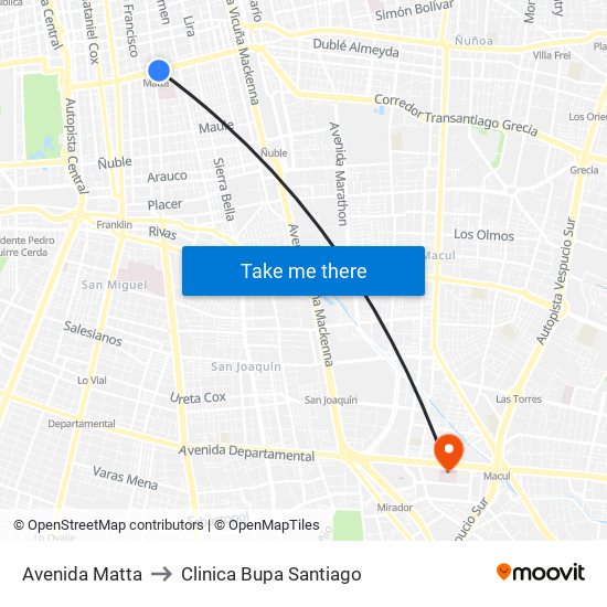 Avenida Matta to Clinica Bupa Santiago map