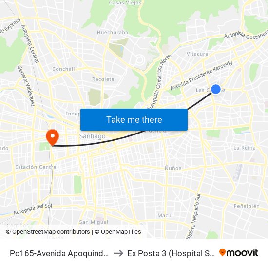 Pc165-Avenida Apoquindo / Esq. E. Dell'Orto to Ex Posta 3 (Hospital San Juan De Dios) map