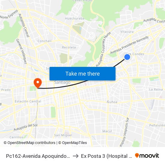 Pc162-Avenida Apoquindo / Esq. Rosa O'Higgins to Ex Posta 3 (Hospital San Juan De Dios) map