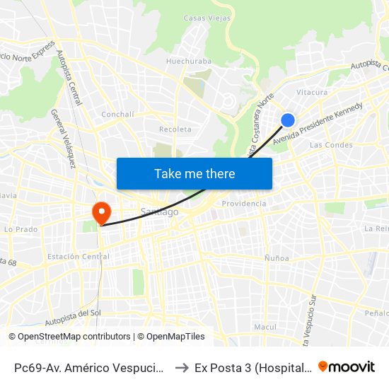 Pc69-Av. Américo Vespucio / Esq. Avenida Vitacura to Ex Posta 3 (Hospital San Juan De Dios) map