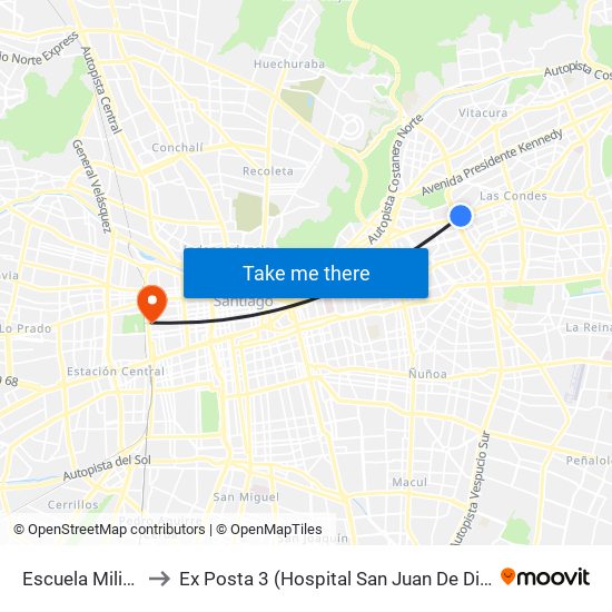 Escuela Militar to Ex Posta 3 (Hospital San Juan De Dios) map