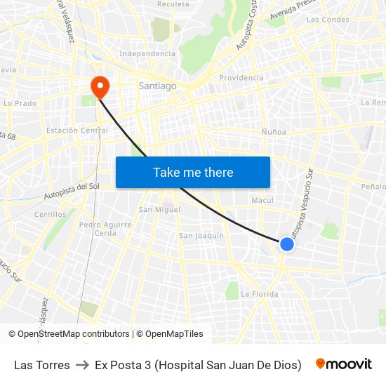 Las Torres to Ex Posta 3 (Hospital San Juan De Dios) map