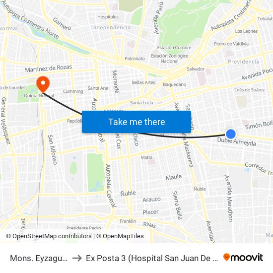 Mons. Eyzaguirre to Ex Posta 3 (Hospital San Juan De Dios) map