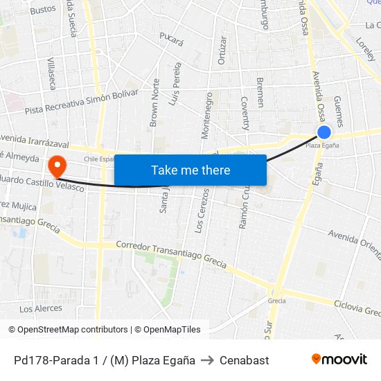 Pd178-Parada 1 / (M) Plaza Egaña to Cenabast map