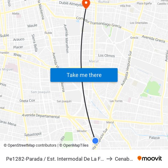 Pe1282-Parada / Est. Intermodal De La Florida to Cenabast map