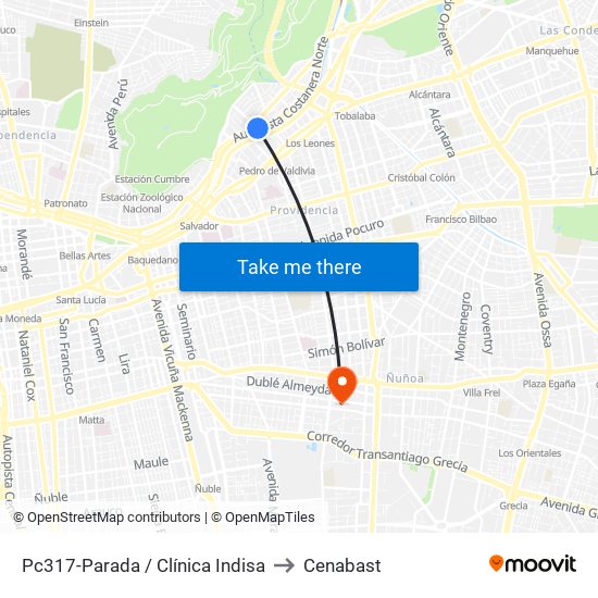 Pc317-Parada / Clínica Indisa to Cenabast map