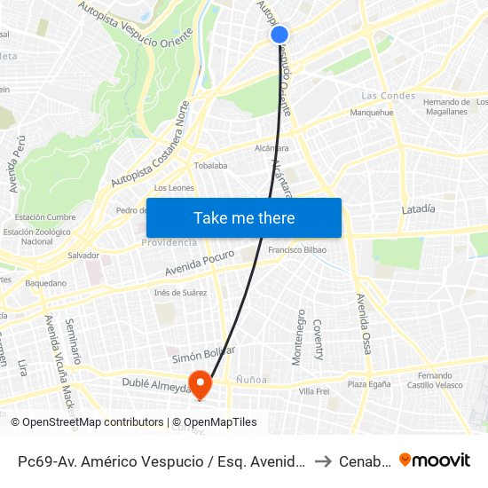 Pc69-Av. Américo Vespucio / Esq. Avenida Vitacura to Cenabast map