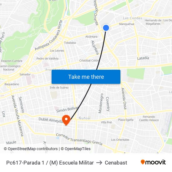 Pc617-Parada 1 / (M) Escuela Militar to Cenabast map