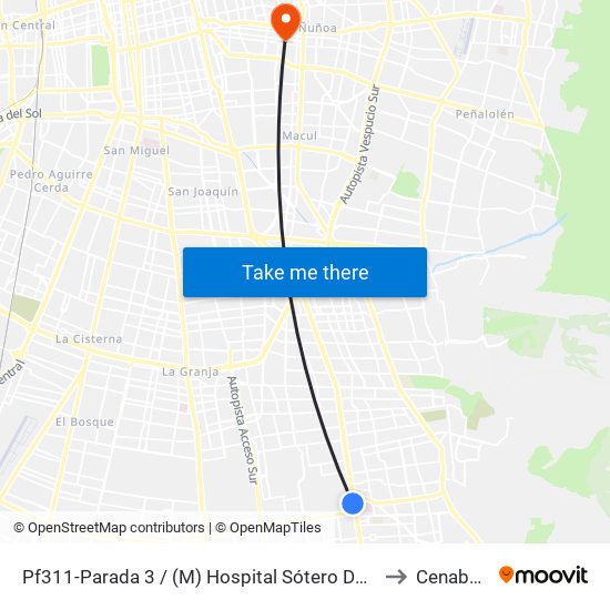 Pf311-Parada 3 / (M) Hospital Sótero Del Río to Cenabast map