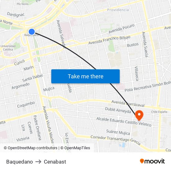 Baquedano to Cenabast map