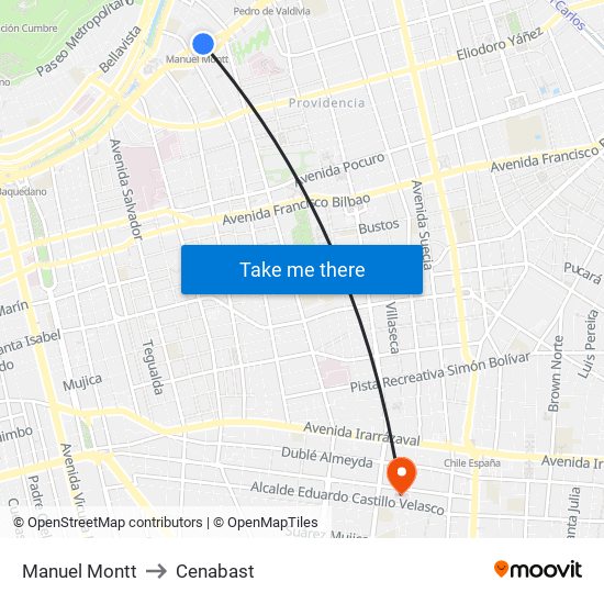 Manuel Montt to Cenabast map