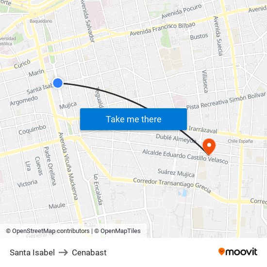 Santa Isabel to Cenabast map