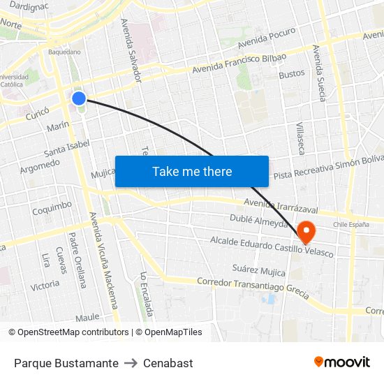 Parque Bustamante to Cenabast map