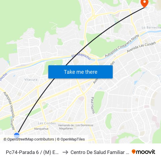 Pc74-Parada 6 / (M) Escuela Militar to Centro De Salud Familiar Lo Barnechea map