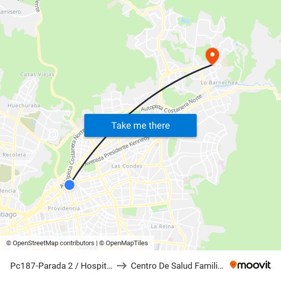 Pc187-Parada 2 / Hospital Metropolitano to Centro De Salud Familiar Lo Barnechea map